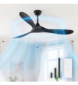 Black Ceiling Fan No Light, 52", Noiseless, 3 Downrods, 6 Speed, Reversible DC Motor, Modern, 3 Blades, Timer
