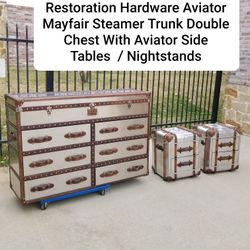Restoration Hardware Aviator Mayfair Steamer Trunk Double Chest With Aviator Side Tables  or Nightstands
