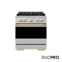 ZLINE Autograph Edition 30 in. 4.2 cu. ft. Marino Gas Range with 4 Burner DuoPro Cooktop and Convection Gas Oven in Stainless with Polished Gold