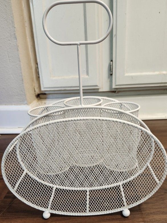 Metal Caddy Designed to Hold Silverware, Plates, and Napkins, Possibly Used Once at Most