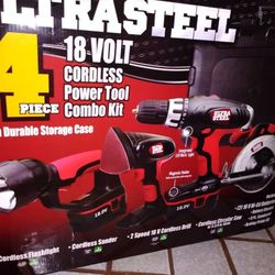 18 volt cordless power tool combo kit. Drill saw flashlight sander hard case Father's Day