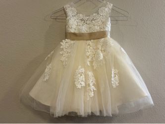 Miama Champagne Lace Tulle Flower Girl Dress Junior Bridesmaid Dress - Size 2