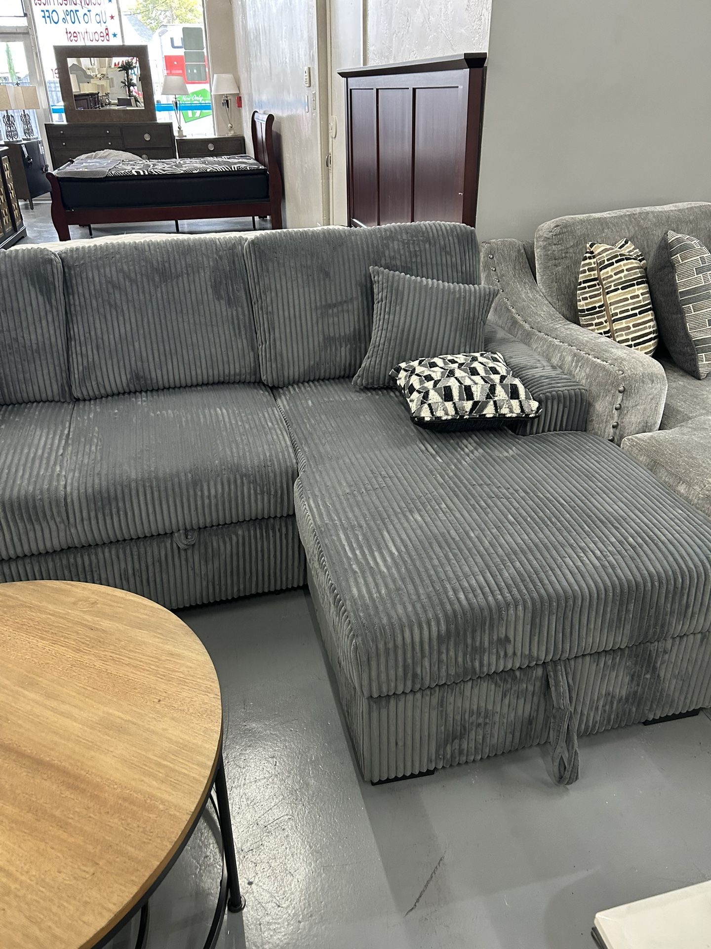 Soft Corduroy Sectionals Sleeper Available. No Credit Required 