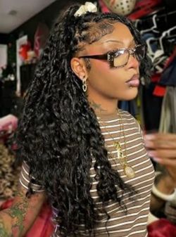 Curlyme Human Crochet Hair for Black Women Water Wave Crochet Human Hair Bundles 18 Inch 150g Pre-Separated Feather Crochet Human Hair Natural Black
