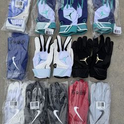 Baseball Batting Gloves Jordan And Nike New Condition. All size large.  Have More Equipment Available. Jordans gloves are $30 each and Nike gloves are
