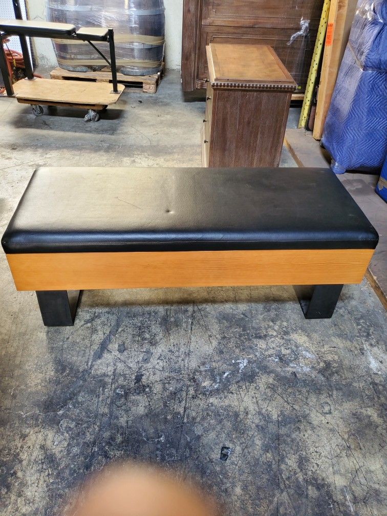 Wooden Bench with Leather Top