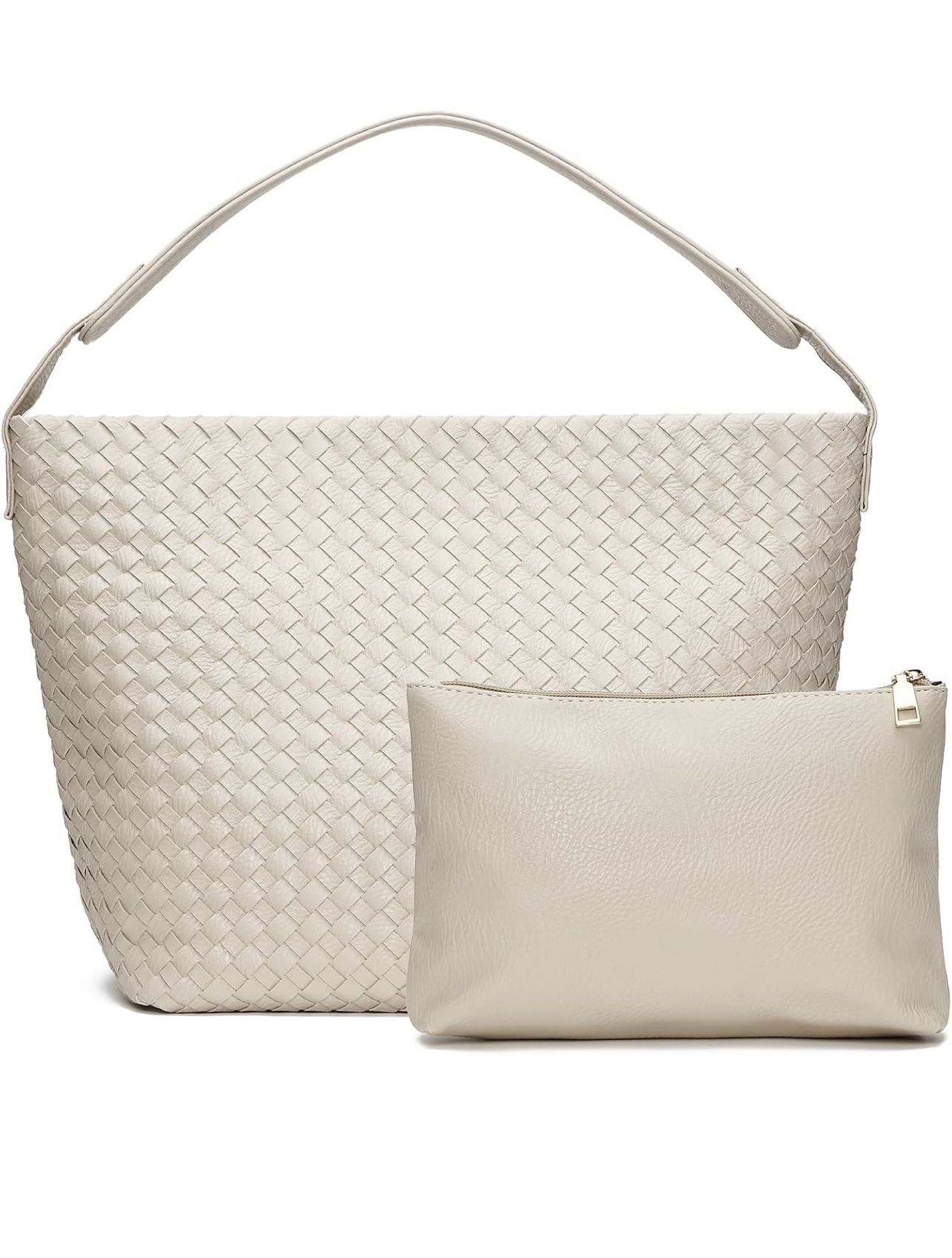 WEIMZC Woven leather white tote bag