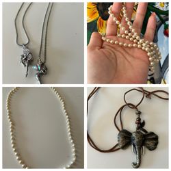 4 Necklaces (fairy, Elephant, Pearl)