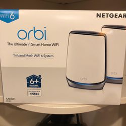 Orbi Tri-band WiFi 6 mesh system with 6Gbps, Router + 1 Satellite