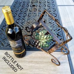 Wine Bottle Holder-Metal Bronze Finish, Grapes Vine, Leaf Design • Bar & Wine Accessories, Wine Rack & Holders, Bottle Holder, Home & Garden Kitchen

