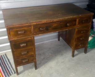 Antique Double-Pedestal Solid Wood Desk (teacher's, library, or tanker