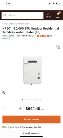 NR501 120,000 BTU Outdoor Residential Tankless Water Heater (LP)