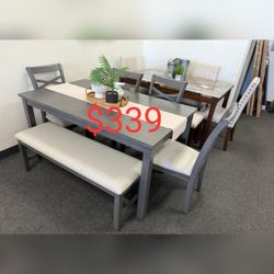 6 Piece Solid Wood Dining Table Set 60" x 36" x 30"H // Limited Time Offer 