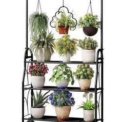 Etlegor Plant Stand Indoor Outdoor, 3 Tier Tall Corner Hanging Plant Shelf Metal Ladder Flower Stands for Living Room Balcony Garden Patio