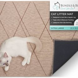 Bundle & Bliss Cat Litter Trapping Mat, 35x25, Less Waste, Traps Mess from Box for Cleaner Floors, Stays in Place for Cats, Soft on Kitty Paws, Easy C
