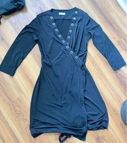 Calvin Klein Black Wrap Dress with Grommets