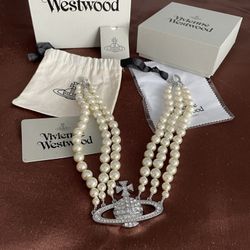 Vivienne Westwood Three Row Pearl Bas Relief Choker