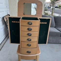 Standing Jewelry Armoire - Honey Oak Finish
