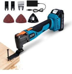 Cordless Oscillating Multi-Tool Kit, 6-Speed with 2.0Ah Battery Home DIY and renovation projects; tool-free quick release, 3.2° oscillation angle 21V