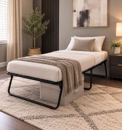 Folding Bed,Rollaway Bed with Mattress for Adults,Portable Bed,Metal Frame with Memory Foam Mattress,for Bedroom,Office,Camp,No Assembly Required,(75"