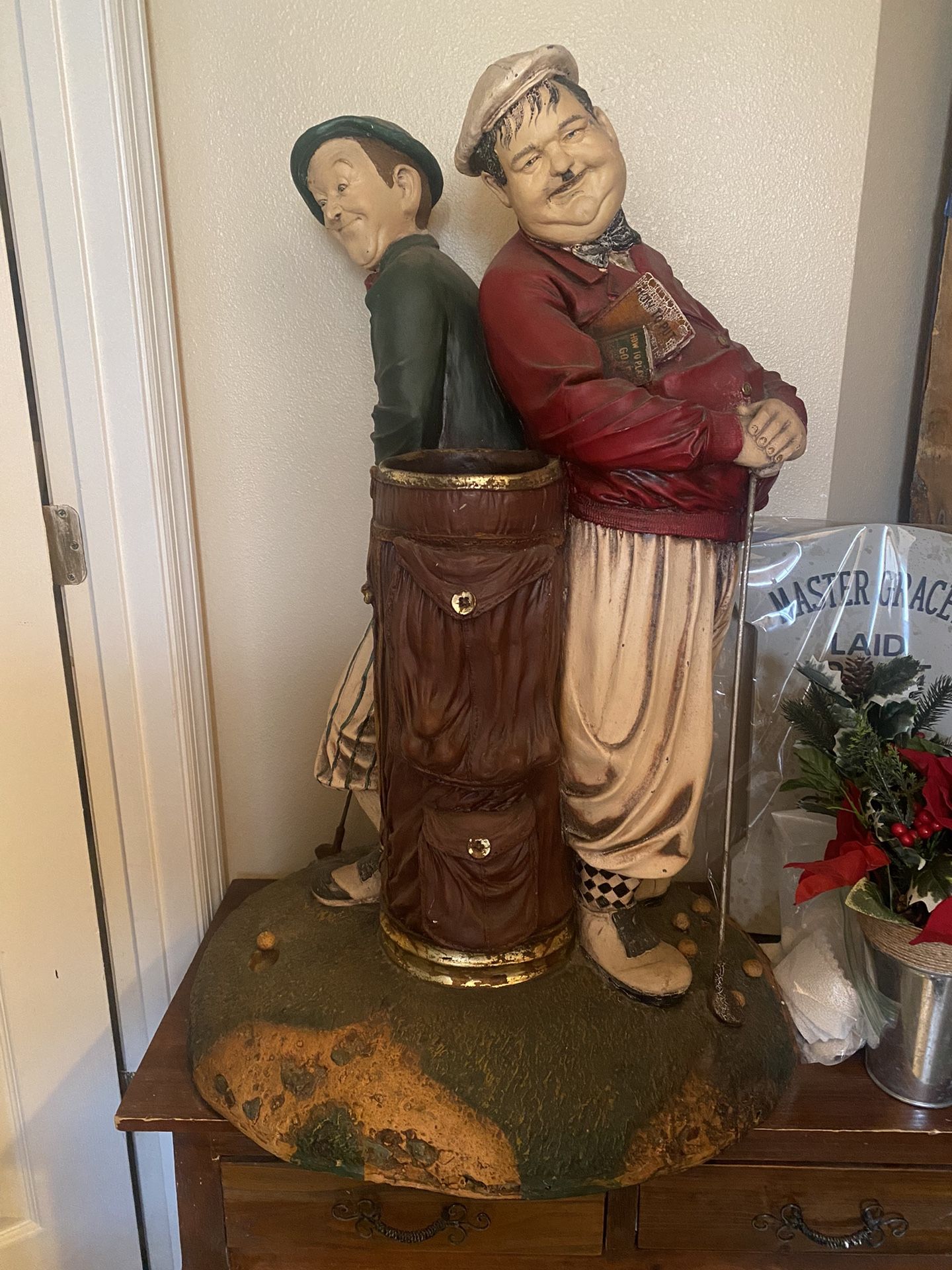 Vintage Laurel And Hardy Umbrella Stand Golf Statue