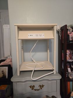 Nightstand end table cream white USB included extension cord bedroom living room USB