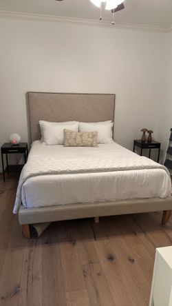 West Elm Queen Bed Frame & Head Board with Authentic Tempur-Pedic Memory Foam Mattress (Medium Firm)
