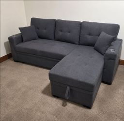 Brand New Sleeper Sectional Sofa with Storage Chaise & Cup Holders (0 Down Finance)