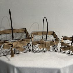 Set Of Three Black Wire Baskets 