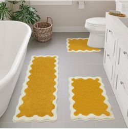 3-Piece Scalloped Bathroom Rug Set, new