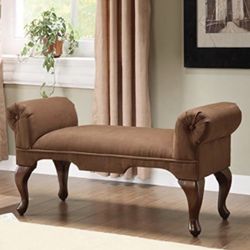 Upholstered Microfiber Rolled Arm Bench in Chocolate