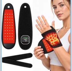 Red Light Therapy Wrist Brace, 40 LED 660nm 850nm Near Infrared Massager, 2000mAh Wireless Heating Vibration Wearable Wrap for Wrist Pain Relief（Black