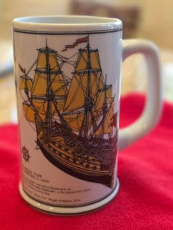 ​Vintage Nautical Ceramic Beer Stein Mug - Wappen Von Hamburg 1669 & Dutch Twodecker