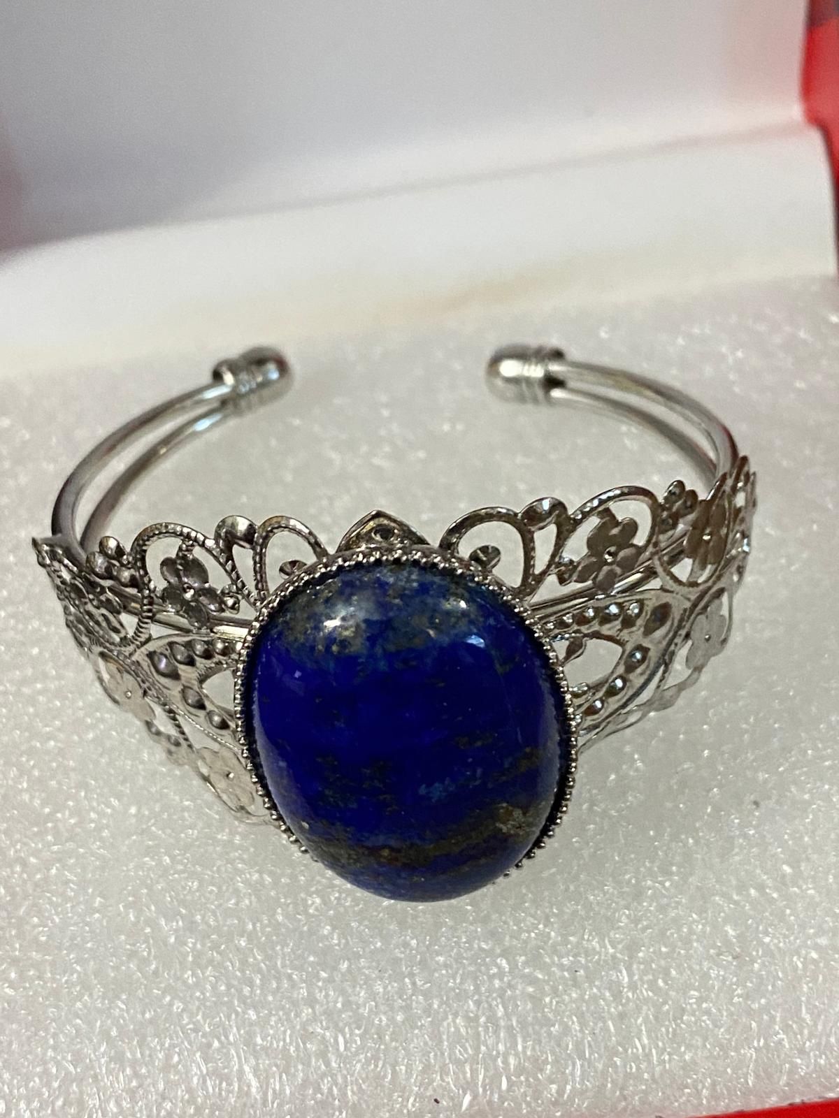 Pulsera Caña Stainless Piedra Tiza Azul Joyería Antigua