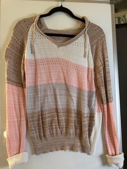 Striped Knit Hooded Pullover Sweater