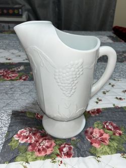 Milk Glass Harvest Grapes Pattern Pitcher