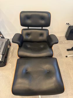 Herman Miller Inspired Leather and Wood Lounge Chair