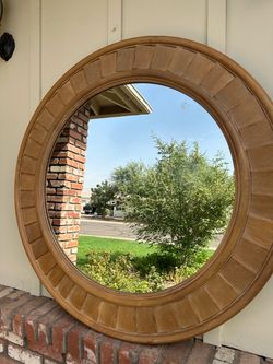 Large Round Wood Frame Wall Mirror