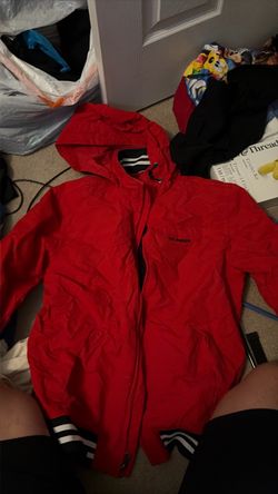 Red Hooded Zip-Up Windbreaker Jacket