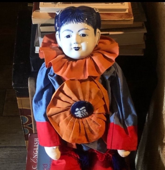 Large Vintage Doll Blue White Porcelain Head Delft Style