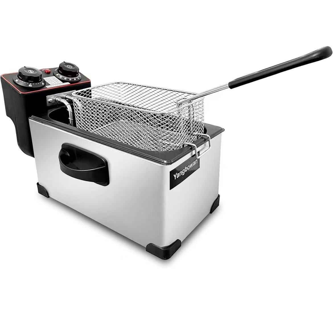 1300W Electric Deep Fryers for Home Use with Temperature Control, Timer Control,View Window Lid,Stainless Steel Body Deep Fryer Pot for