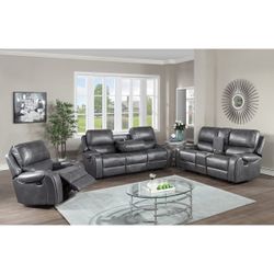 3PC GRAY Manual Recliner Rocking Sofa Set w/ USB + Power Outlets