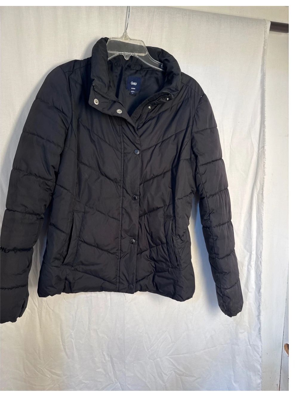 Gap Women's Black Quilted Puffer Jacket Full Zip Collar Size Medium