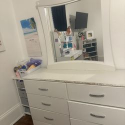 Children’s white dresser With mirror and night stand
