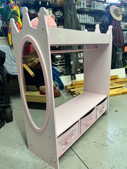 Kids Princess Dress-Up Storage Unit with Mirror
