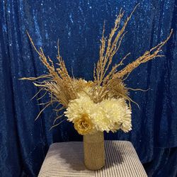 Artificial Flower Arrangement With Vase - Gold Theme - Custom Made In USA