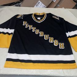 Adult Large Pittsburgh Penguins Ccm Jersey Black Nhl Hockey Script Clean Vintage