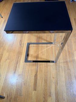 Modern Chrome C-Shaped Side Table Black Top Sofa Accent Table