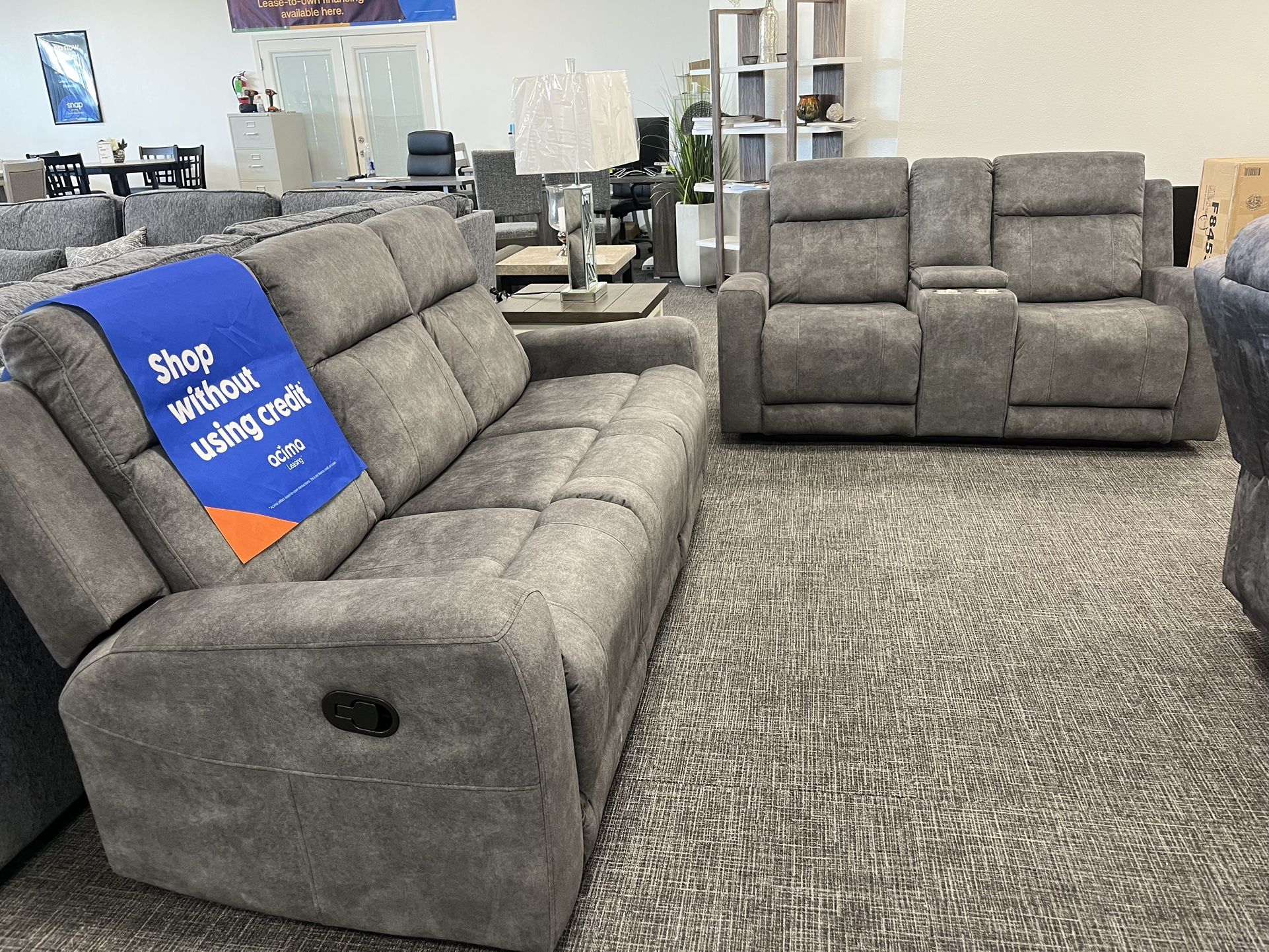 2 Pc Dark Gray Sofa & Loveseat Recliner Set