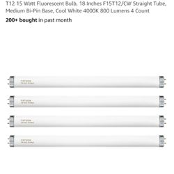 T12 15 Watt Fluorescent Bulb, 18 Inches F15T12/CW Straight Tube, Medium Bi-Pin Base, Cool White 4000K 800 Lumens 4 Count